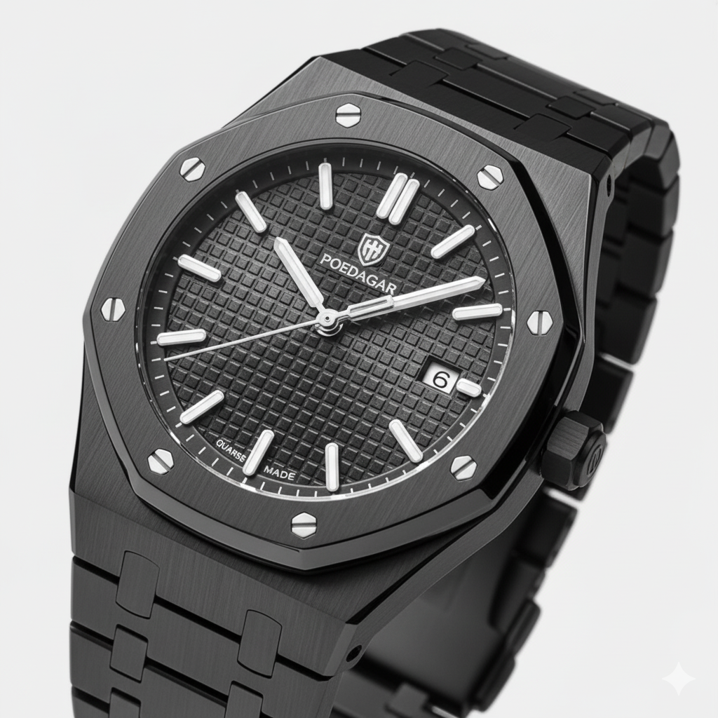 Riche | Montre pour Homme Acier Inoxydable Noire – Quartz Lumineuse et Étanche 42 mm