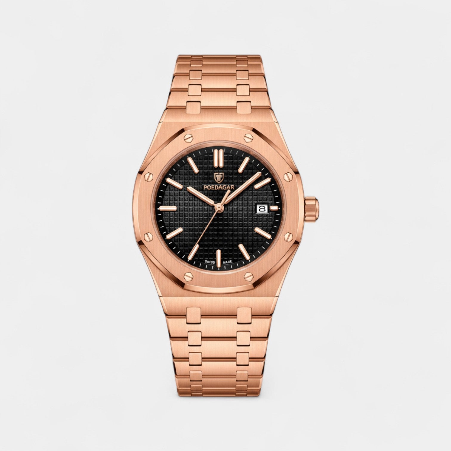 Riche | Montre pour Homme Acier Inoxydable Or Rose – Quartz Lumineuse et Étanche 42 mm
