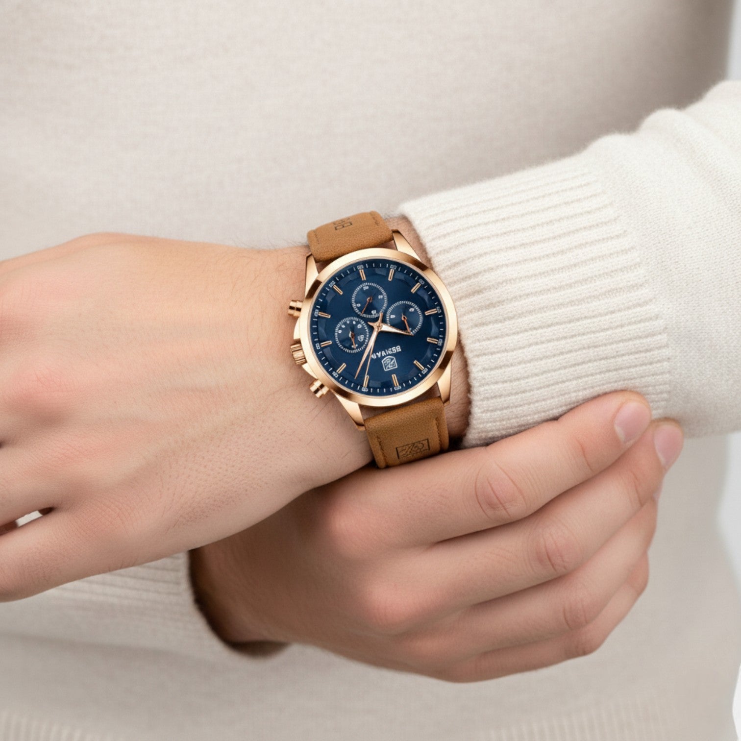 Riche | Montre pour Homme à Bracelet en Cuir – Quartz Multi-Fonctions 41 mm