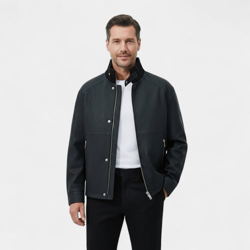 Riche | Manteau homme oversize en cuir PU col polo – élégant, moderne, silhouette raffinée
