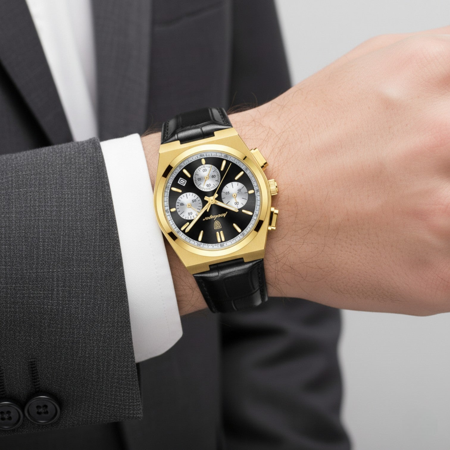 Riche | Montre pour Homme en Cuir Noir – Quartz 41 mm Multi-Fonction