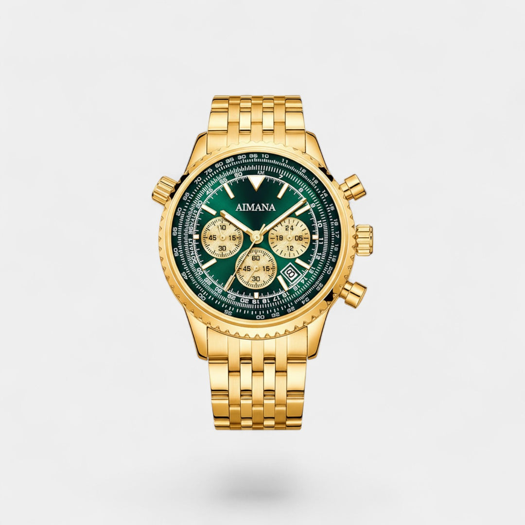 Riche | Herrenuhr aus Edelstahl in Goldoptik – Quarzwerk, beleuchtet und wasserdicht, 43 mm