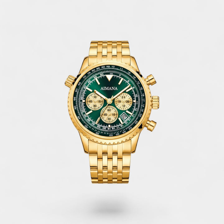 Riche | Herrenuhr aus Edelstahl in Goldoptik – Quarzwerk, beleuchtet und wasserdicht, 43 mm