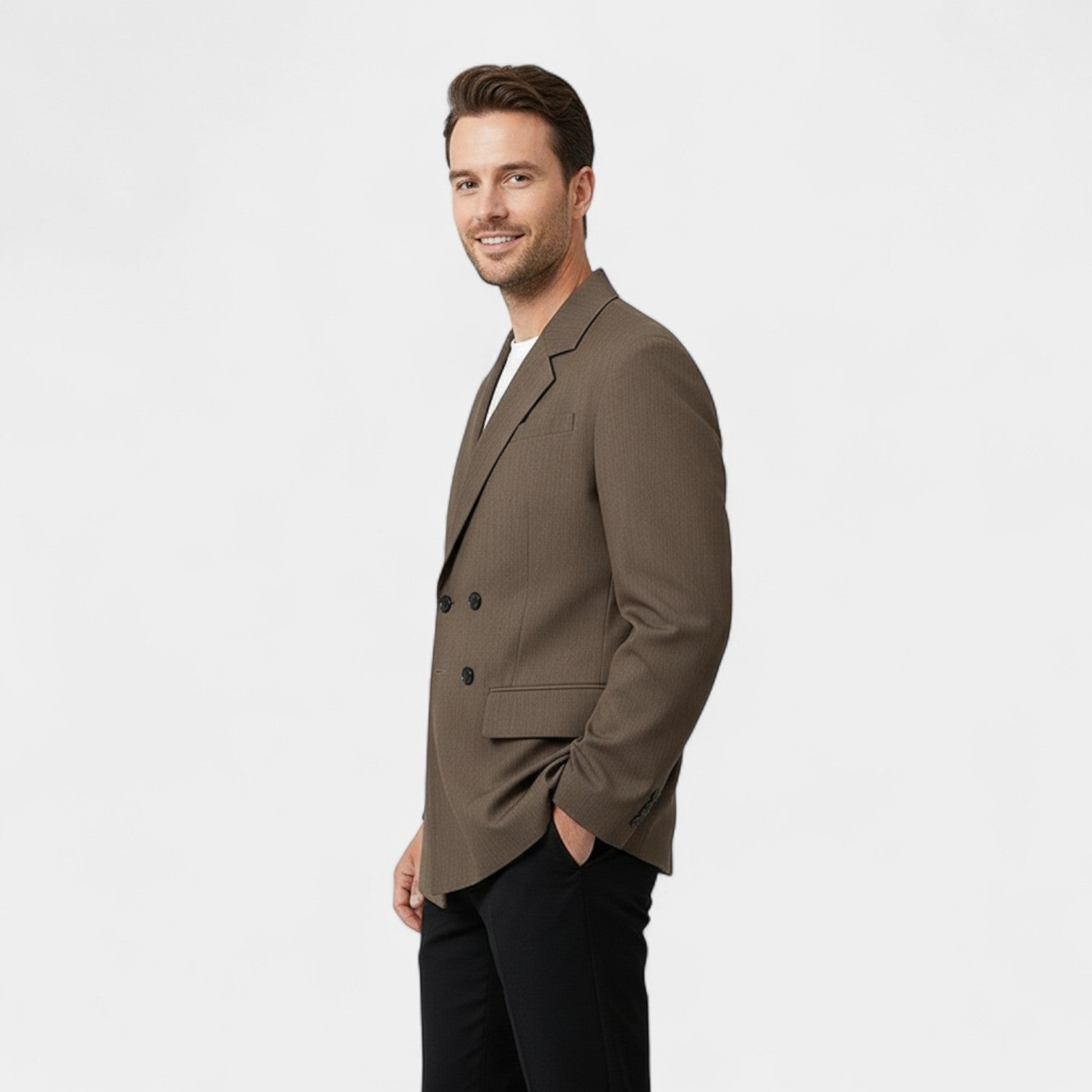 Riche | Blazer Homme en Matière Technique – Croisé à Carreaux Plissé