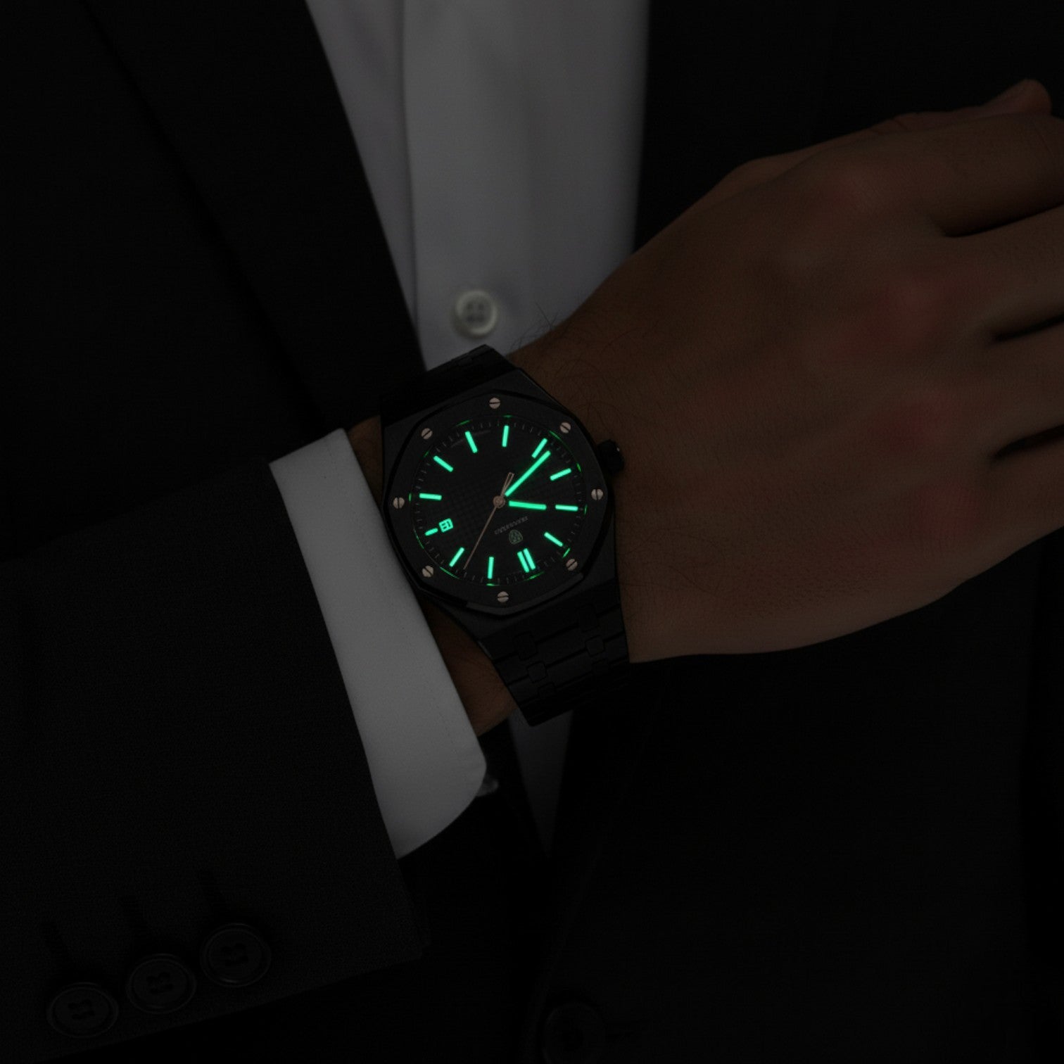 Riche | Montre pour Homme Acier Inoxydable Noire – Quartz Lumineuse et Étanche 42 mm