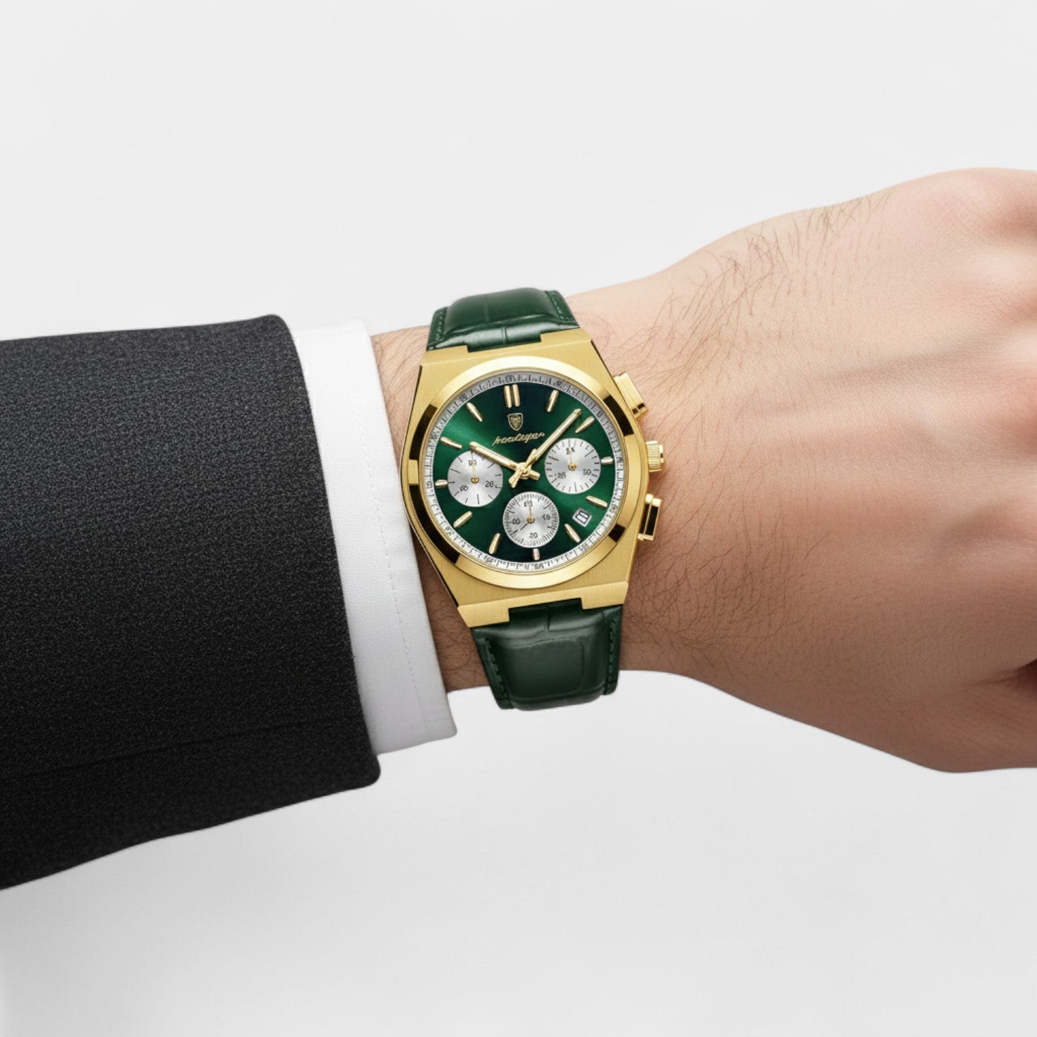 Riche | Montre pour Homme en Cuir Vert – Quartz 41 mm Multi-Fonction