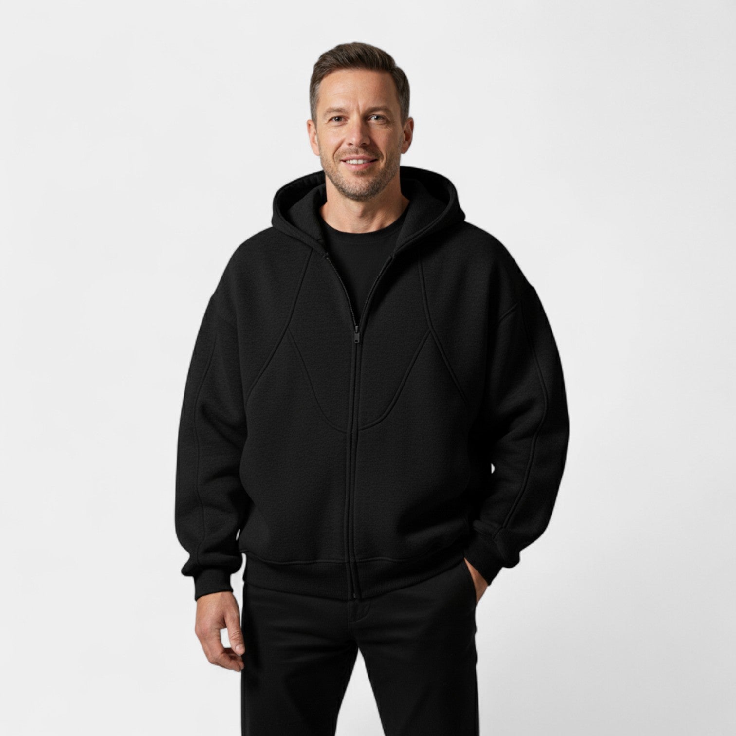 Riche | Cardigan Streetwear à Capuche Homme en Matière Technique – Coupe Urbaine Zippée