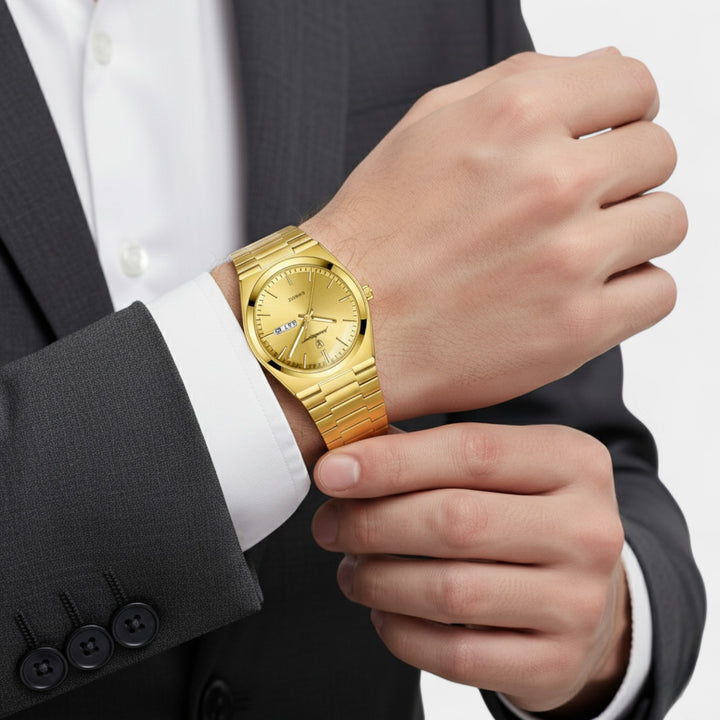 Riche | Men's Gold-Tone Stainless Steel Watch – Ultra-Thin, Luminous, and Water-Resistant, 41 mm