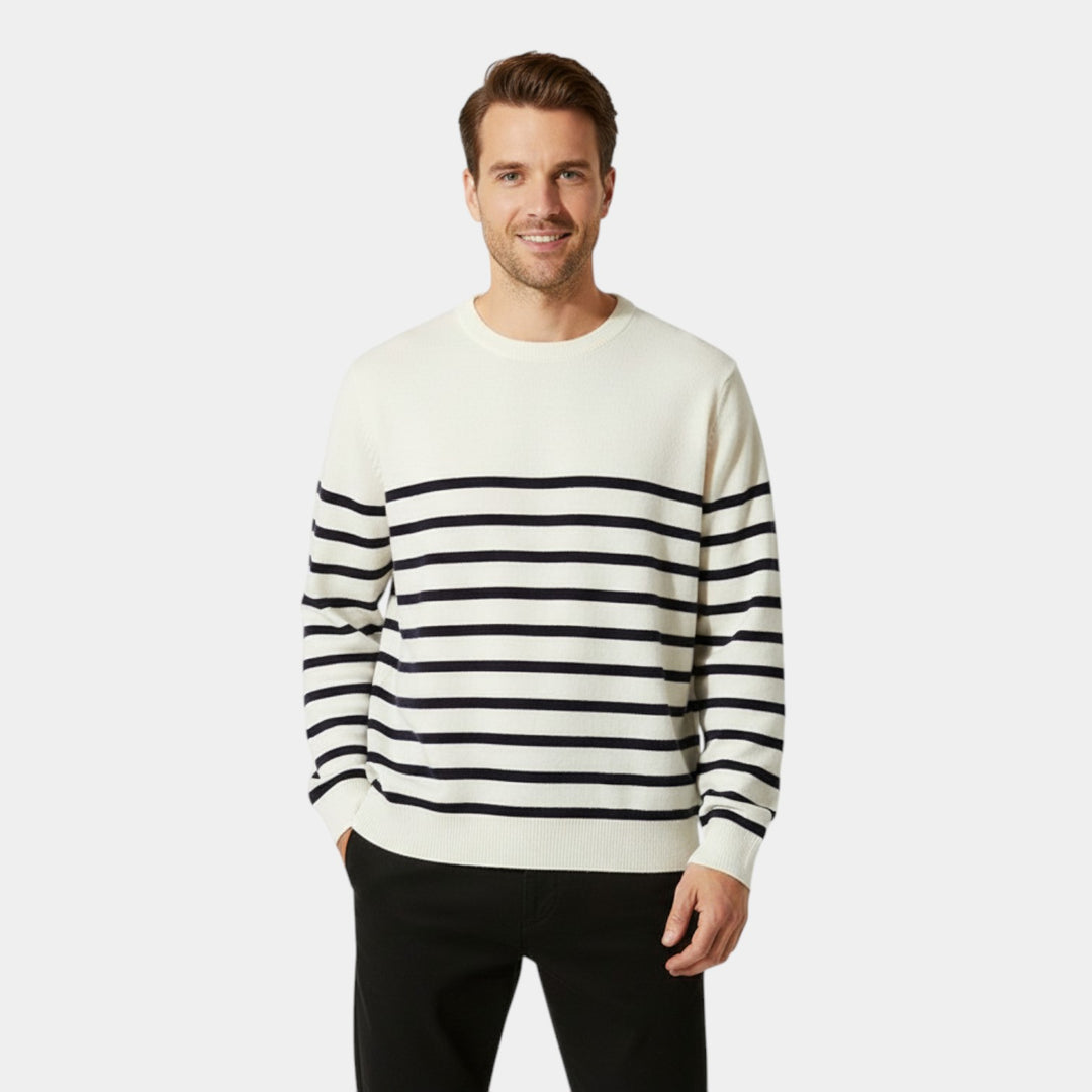 Riche | Men's Striped Knit Sweater – Round Neck, Relaxed Fit