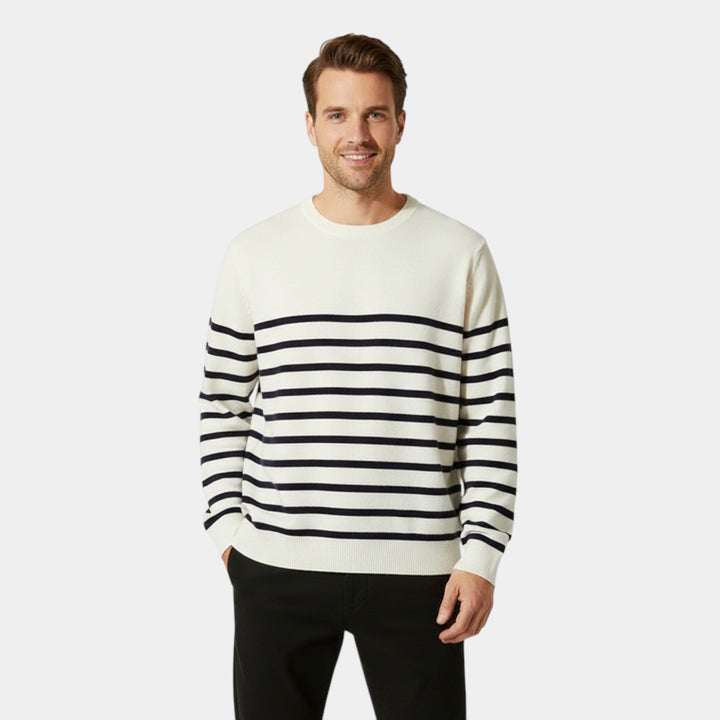Riche | Men's Striped Knit Sweater – Round Neck, Relaxed Fit
