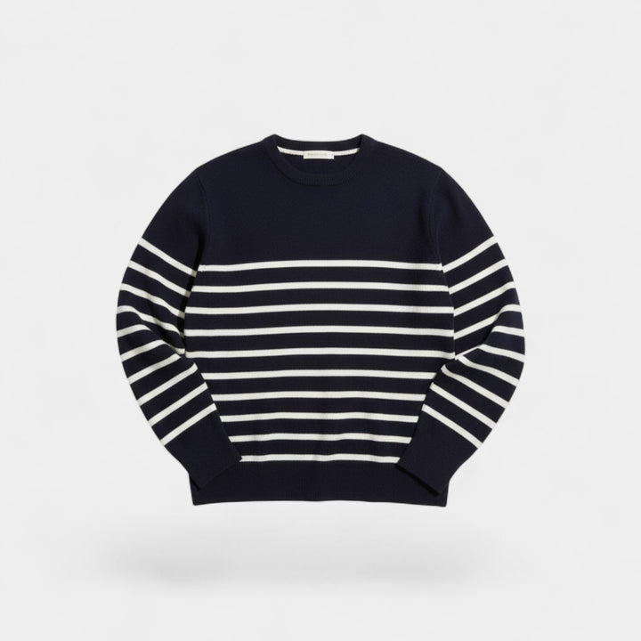 Riche | Men's Striped Knit Sweater – Round Neck, Relaxed Fit
