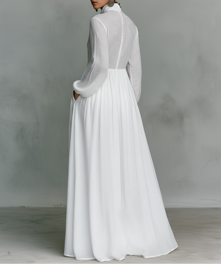 Robe Longue Femme Plissée – Légère Manches Longues Coupe A-Line Ourlet Évasé