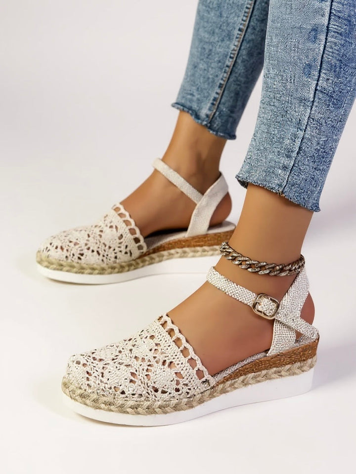 Sandales Espadrilles Compensées Bohèmes Femme – Bride à Boucle Cheville Bout Rond