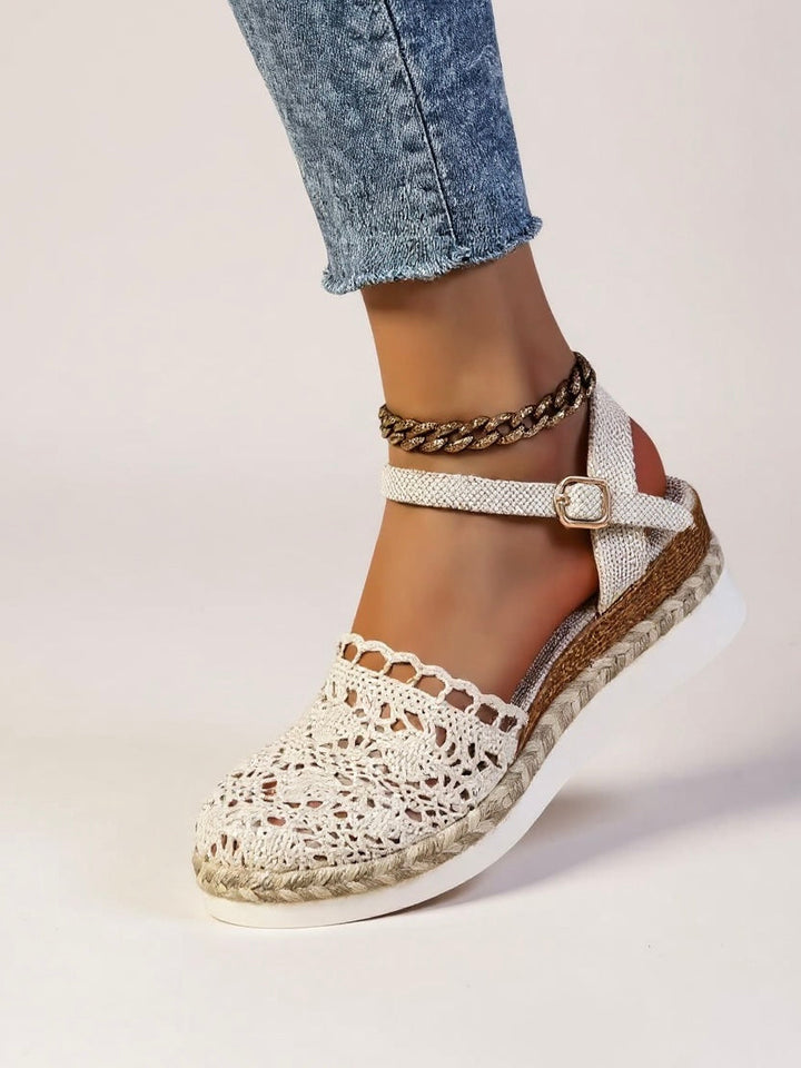 Sandales Espadrilles Compensées Bohèmes Femme – Bride à Boucle Cheville Bout Rond