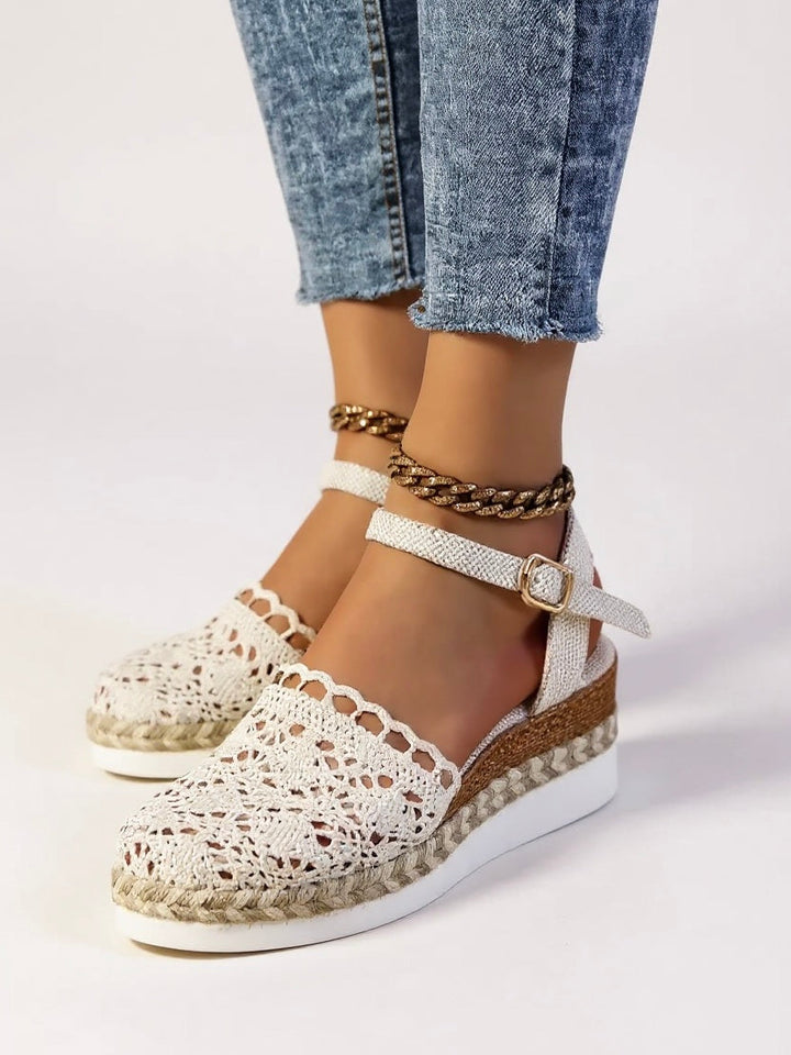 Sandales Espadrilles Compensées Bohèmes Femme – Bride à Boucle Cheville Bout Rond
