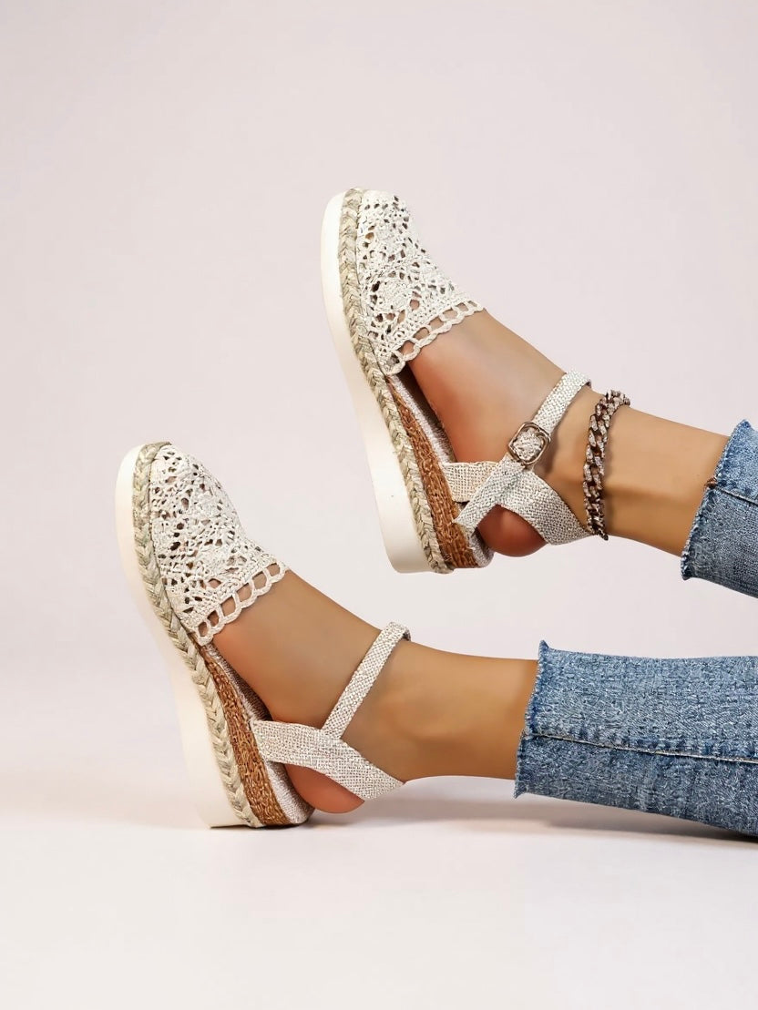 Sandales Espadrilles Compensées Bohèmes Femme – Bride à Boucle Cheville Bout Rond