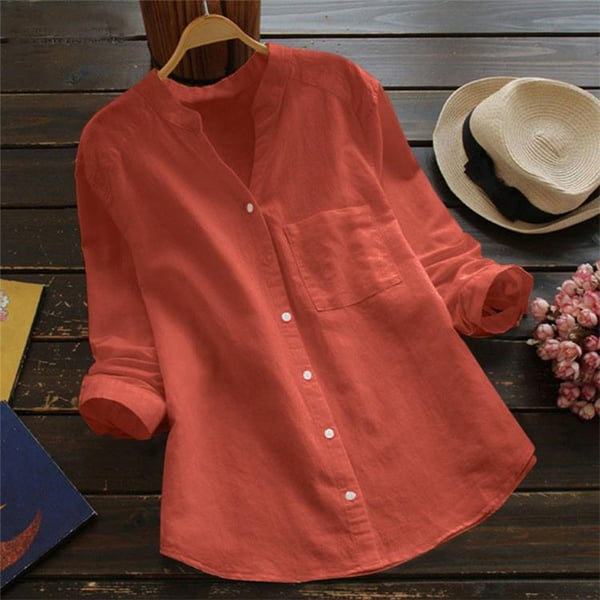Blouse Femme en Lin à Manches Longues – Coupe Décontractée Boutonnée
