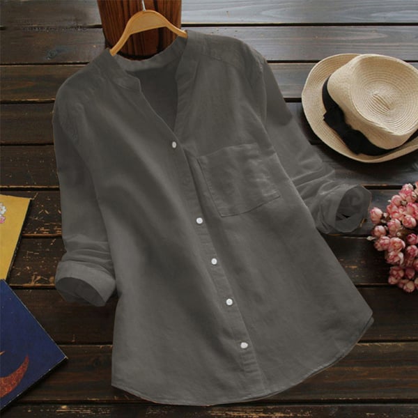 Blouse Femme en Lin à Manches Longues – Coupe Décontractée Boutonnée