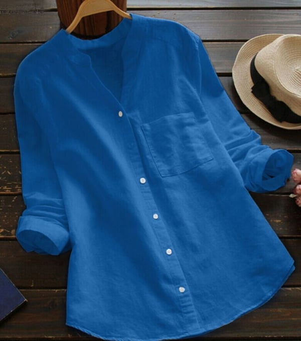 Blouse Femme en Lin à Manches Longues – Coupe Décontractée Boutonnée