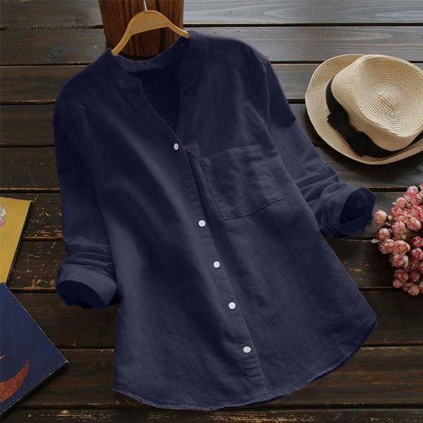 Blouse Femme en Lin à Manches Longues – Coupe Décontractée Boutonnée