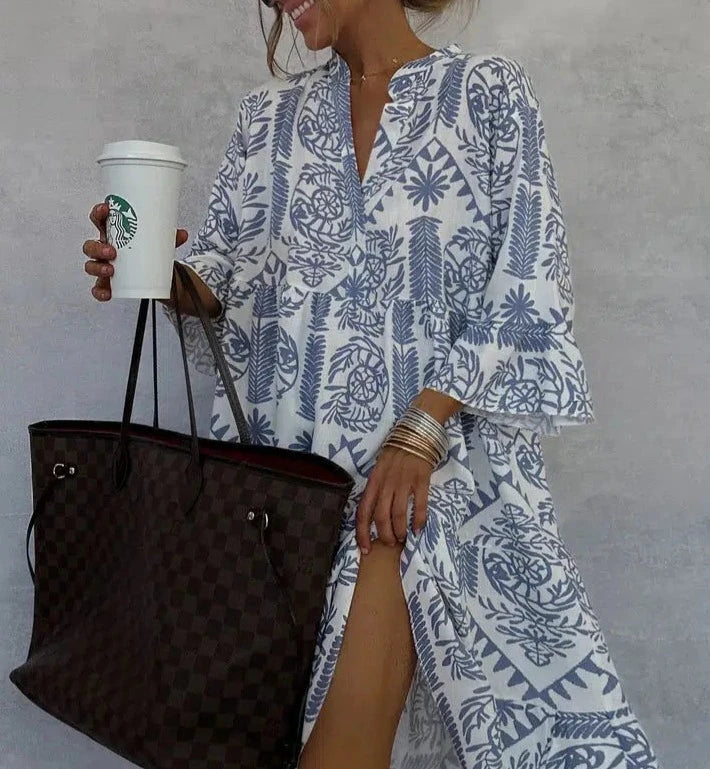 Mini-Robe Bohème Femme – Col V Silhouette Décontractée