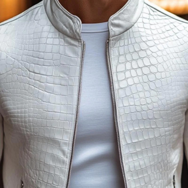 Herrenjacke mit Stehkragen in Lederoptik – Reißverschluss, taillierte Passform
