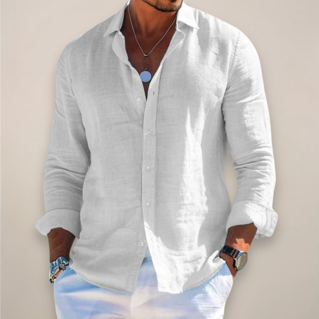 Chemise Homme Style Lin Boutonnée – Manches Longues Coupe Décontractée