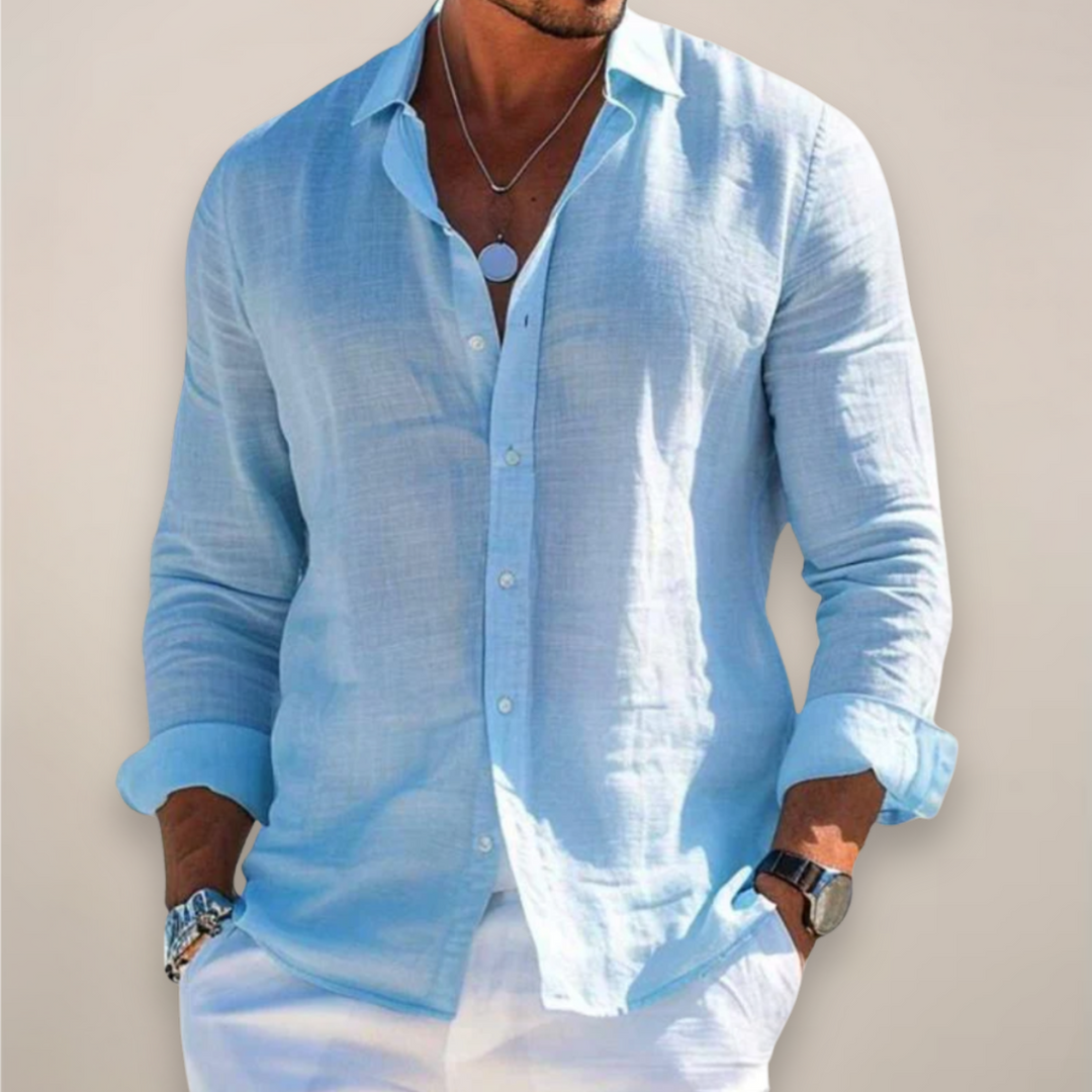 Chemise Homme Style Lin Boutonnée – Manches Longues Coupe Décontractée