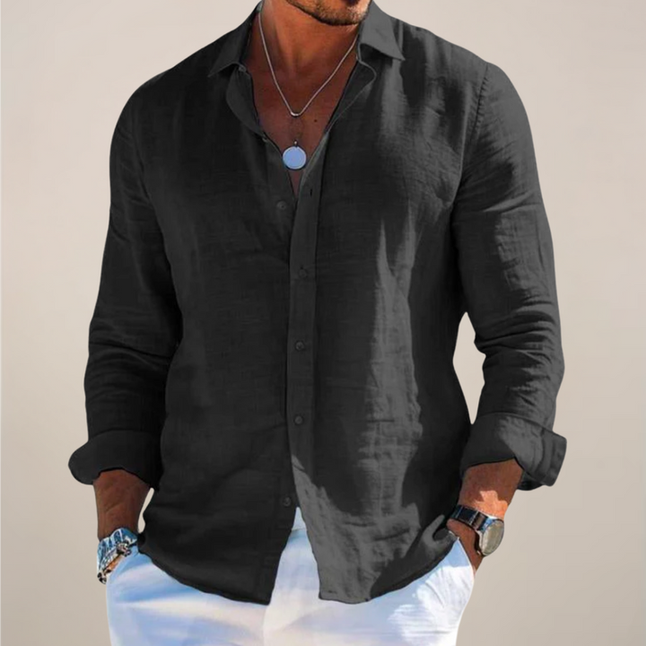 Chemise Homme Style Lin Boutonnée – Manches Longues Coupe Décontractée