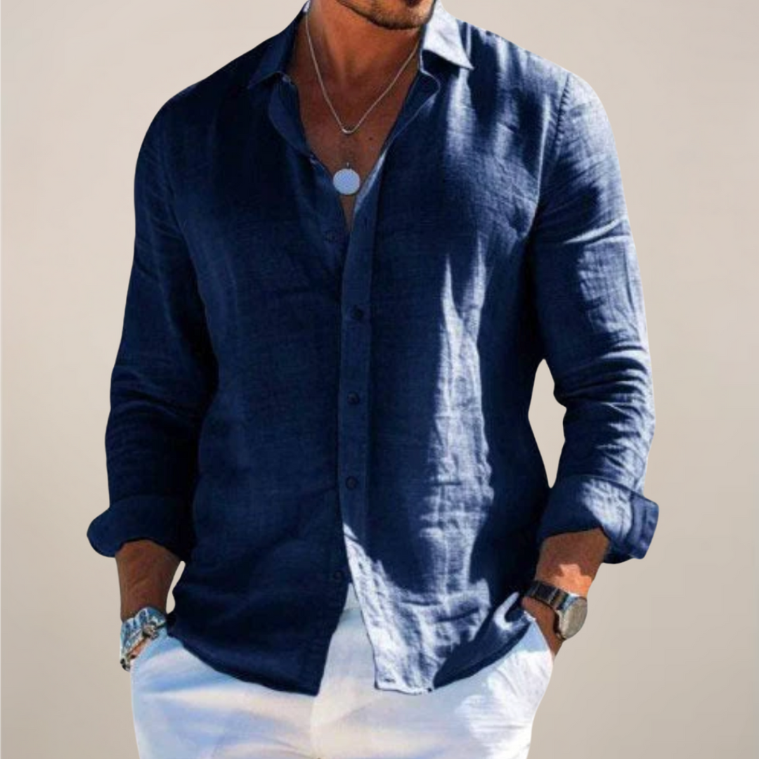 Chemise Homme Style Lin Boutonnée – Manches Longues Coupe Décontractée