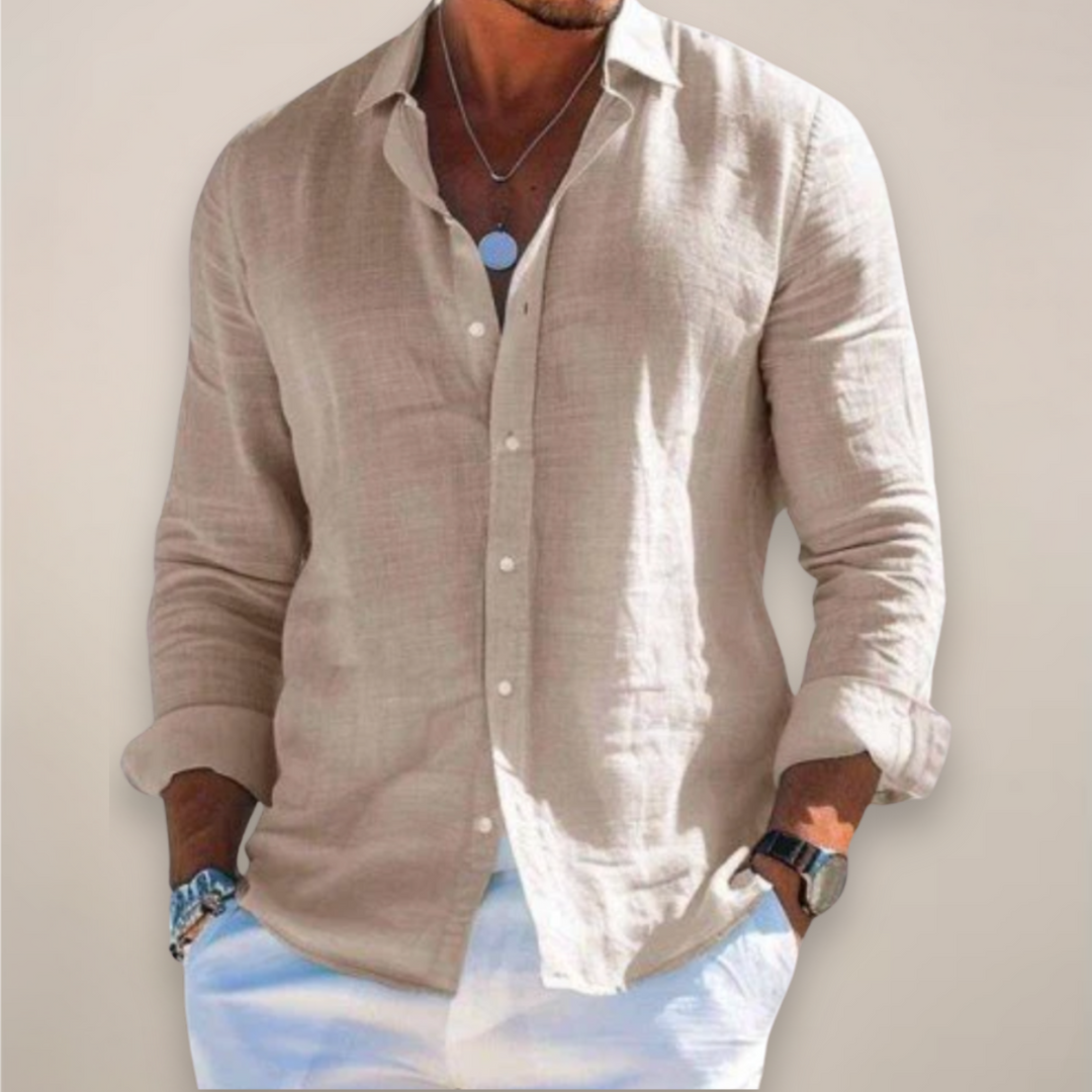 Chemise Homme Style Lin Boutonnée – Manches Longues Coupe Décontractée