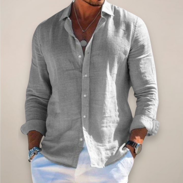 Chemise Homme Style Lin Boutonnée – Manches Longues Coupe Décontractée