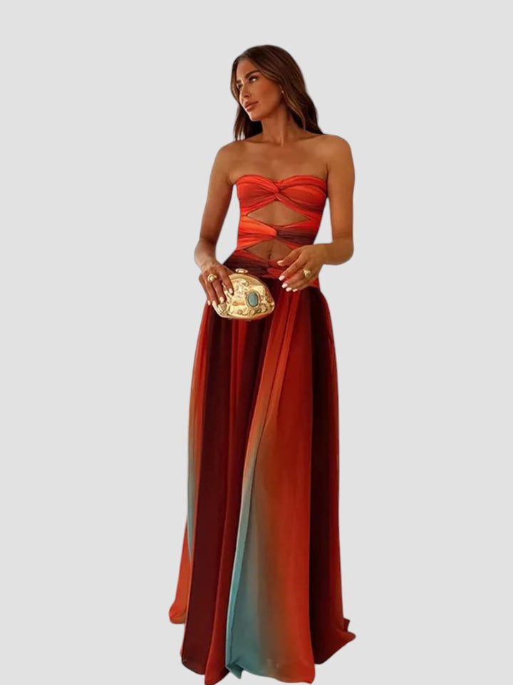 Women's long backless satin dress – lace-up