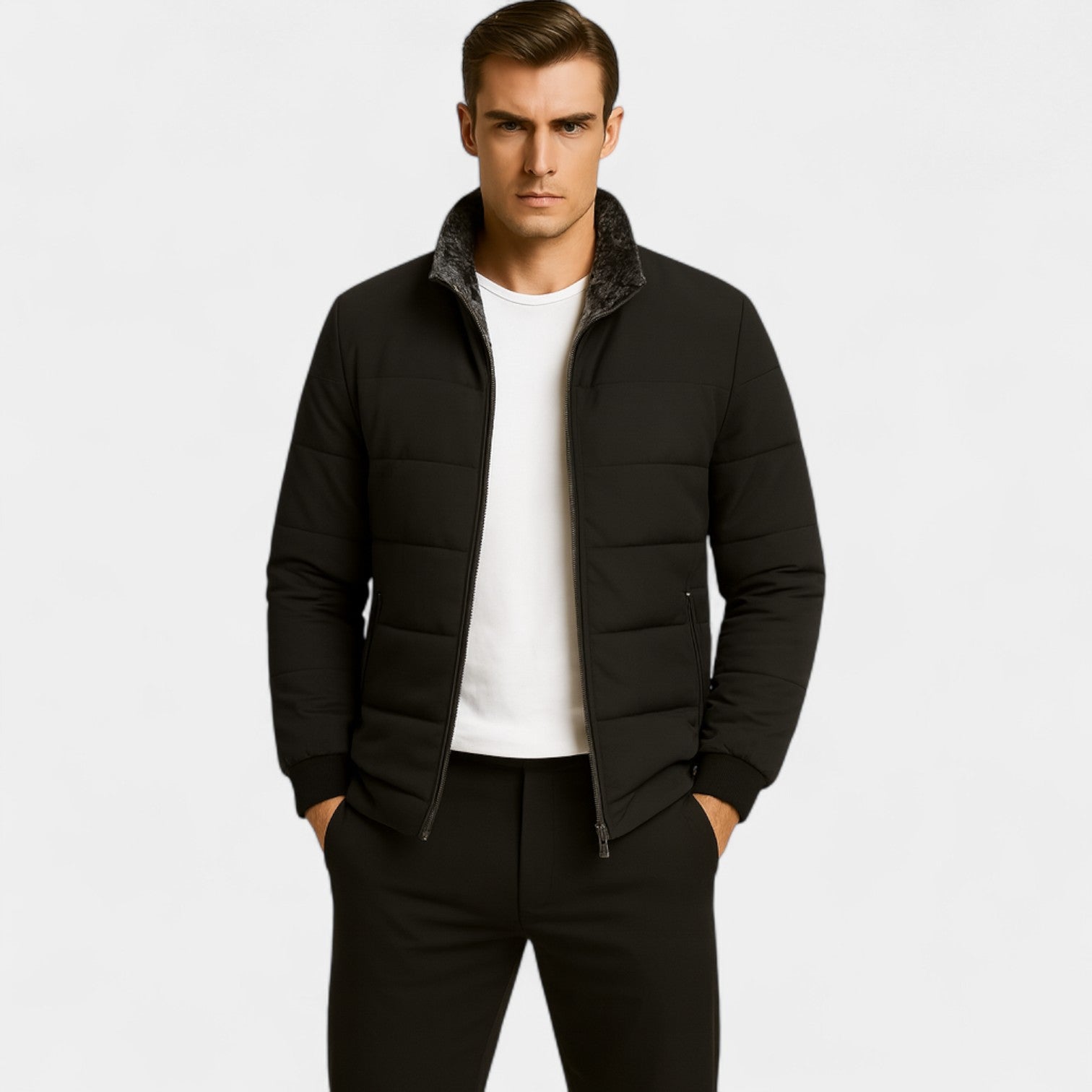 Riche | Doudoune homme coton hiver – Col montant doublé fourrure