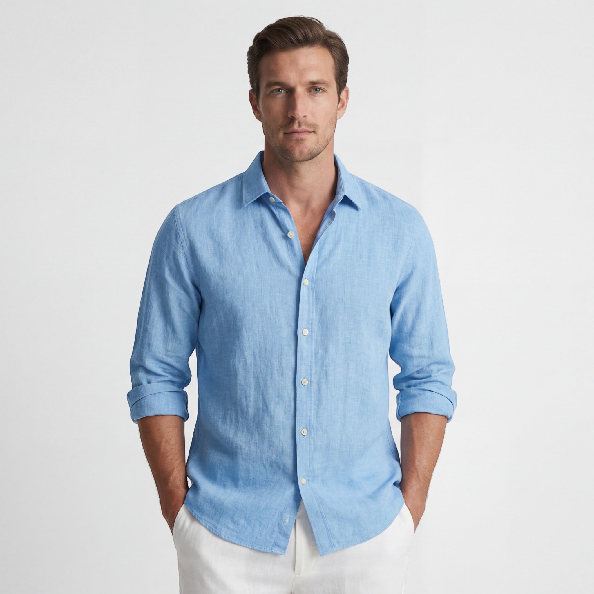 Langærmet herreskjorte i bomuldsblanding – loose fit