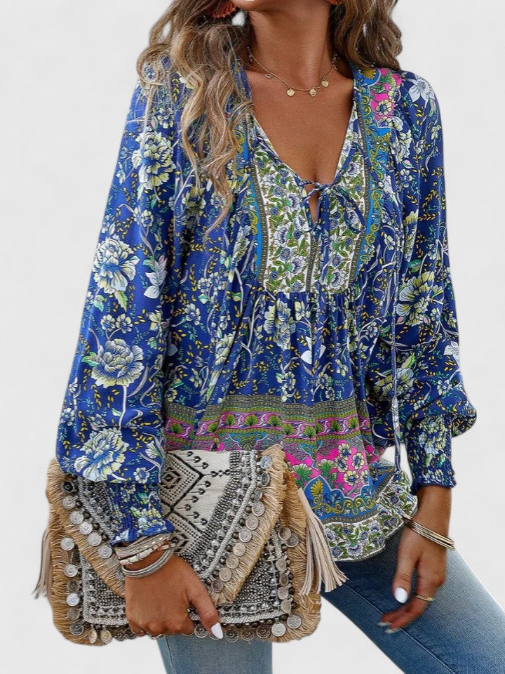 Blouse Bohème Fleurie Femme – Manches Longues Style Pull-Over