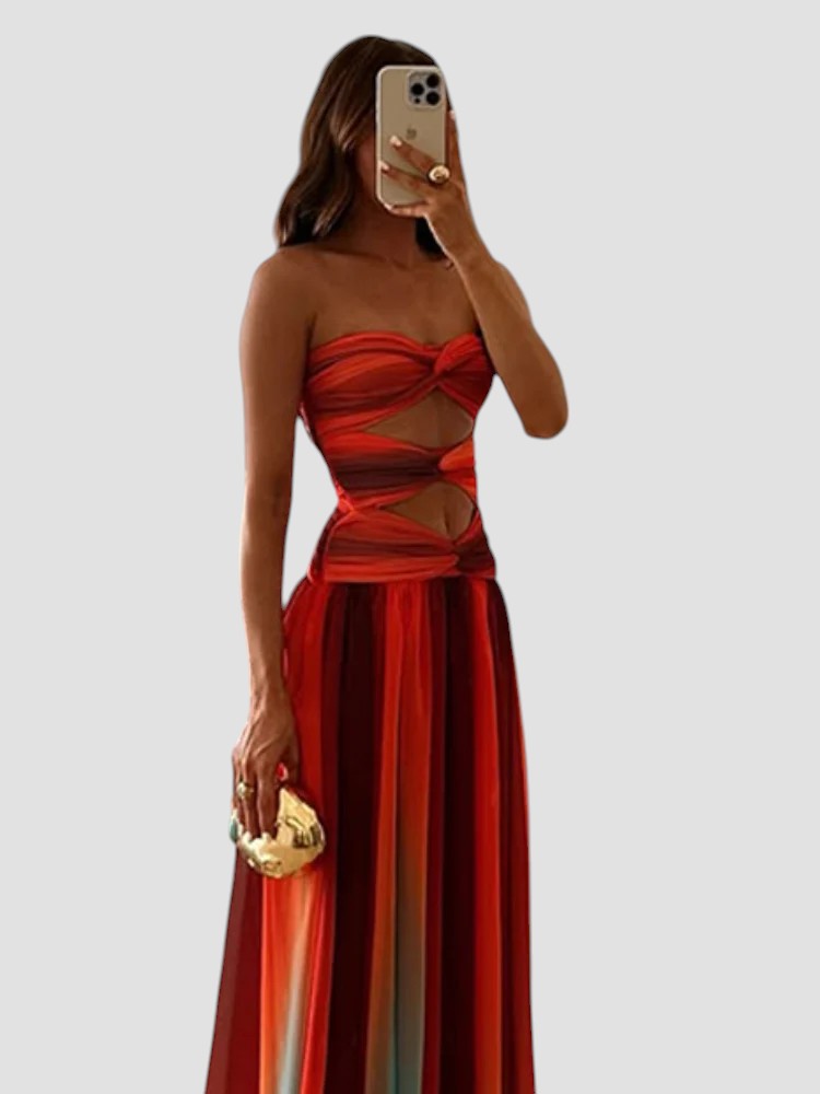 Women's long backless satin dress – lace-up