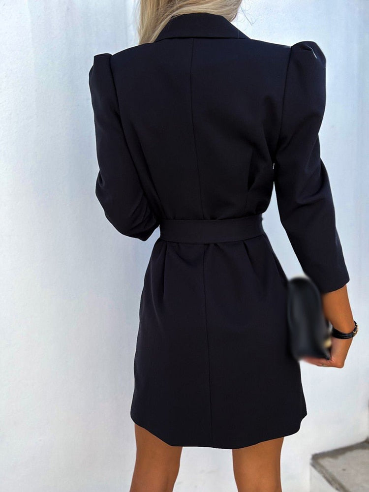 Robe Blazer Mini Femme Structurée – Double Boutonnage Ceinturée Coupe Ajustée