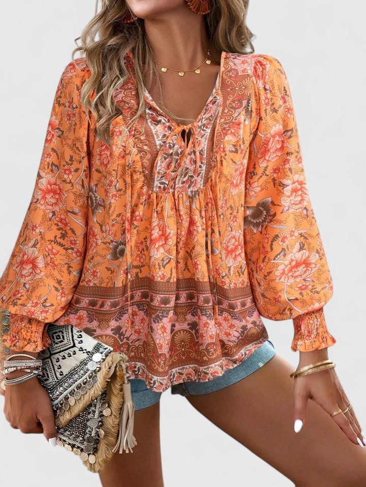 Blouse Bohème Fleurie Femme – Manches Longues Style Pull-Over