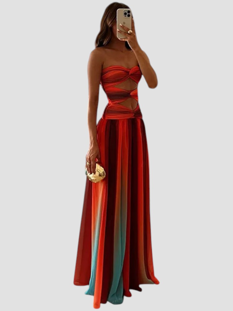Women's long backless satin dress – lace-up