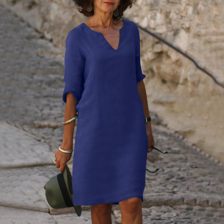 Robe Midi Légère à Col V pour Femme – Coupe Droite Décontractée