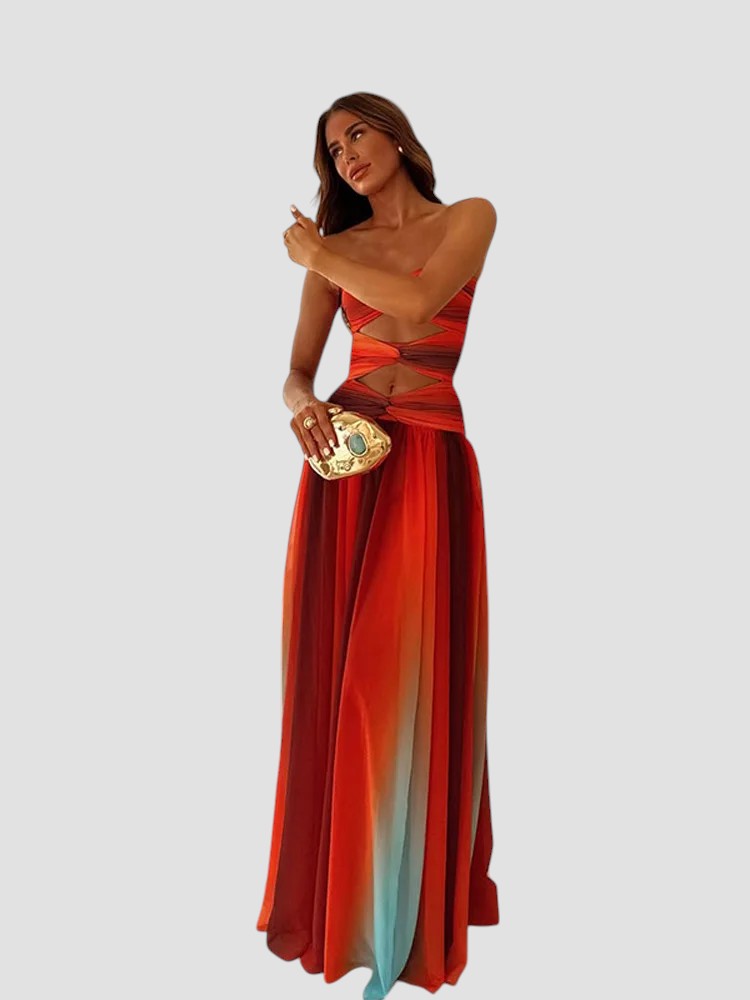 Women's long backless satin dress – lace-up