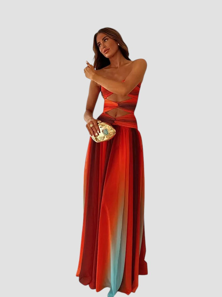 Women's long backless satin dress – lace-up