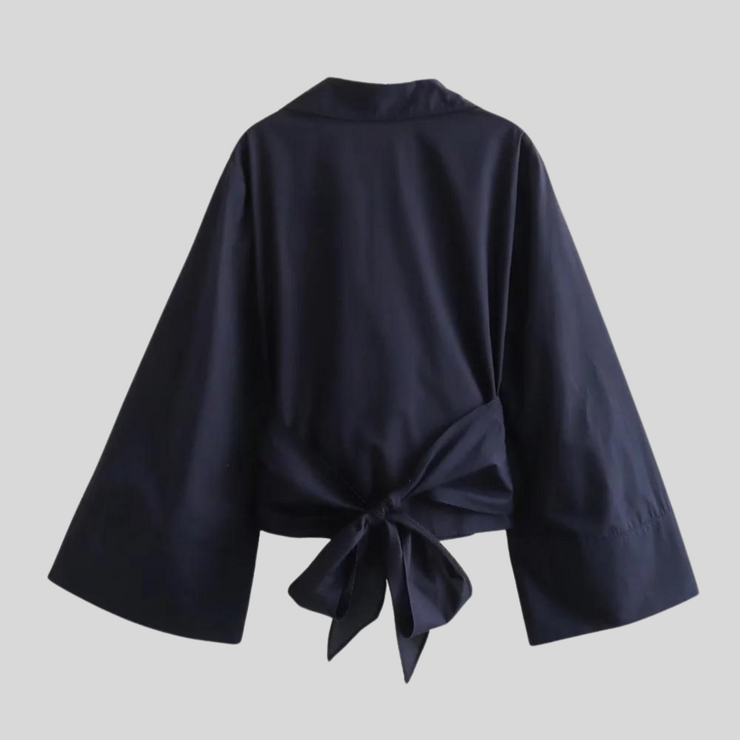 Top Femme Popeline à Taille Croisée – Style Ajusté à Manches Longues