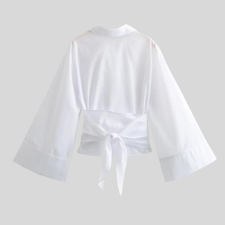 Top Femme Popeline à Taille Croisée – Style Ajusté à Manches Longues