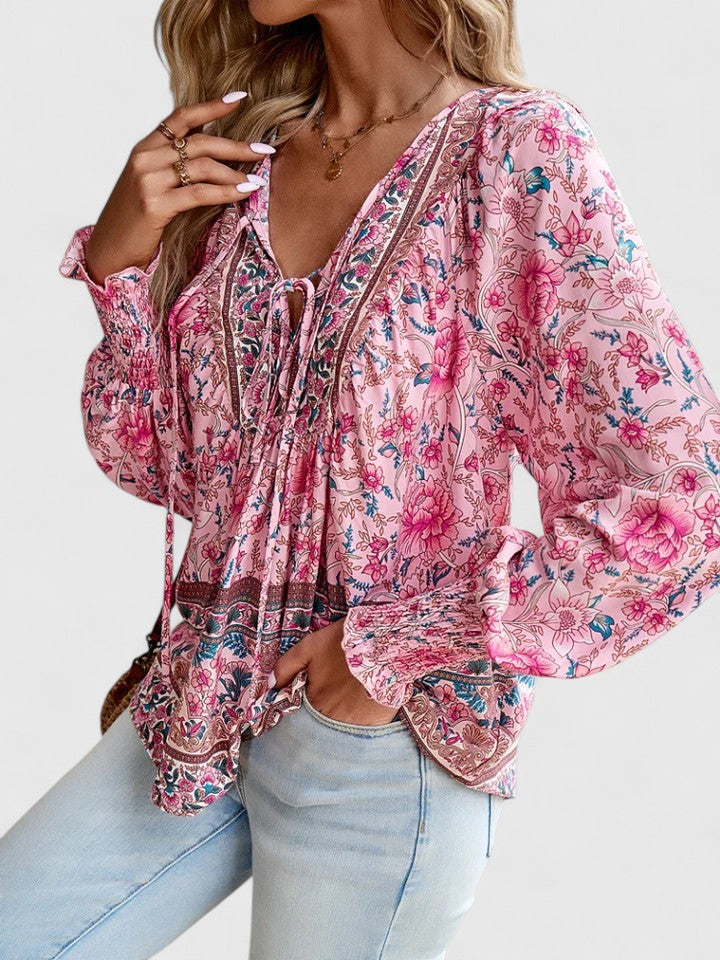 Blouse Bohème Fleurie Femme – Manches Longues Style Pull-Over