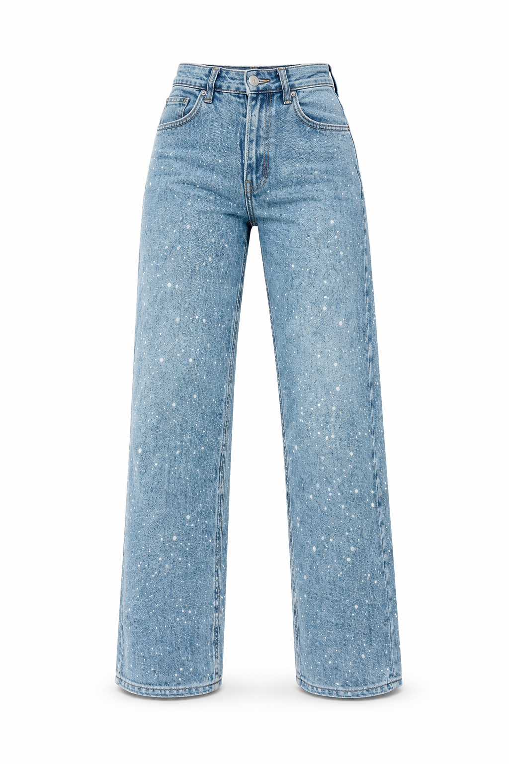 Jean Femme Taille Haute Coupe Droite – Extensible Détail Pailleté Structure