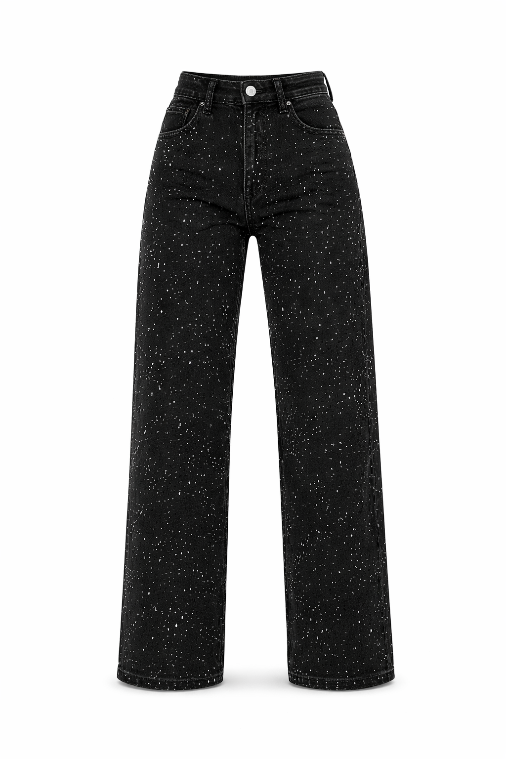 Jean Femme Taille Haute Coupe Droite – Extensible Détail Pailleté Structure