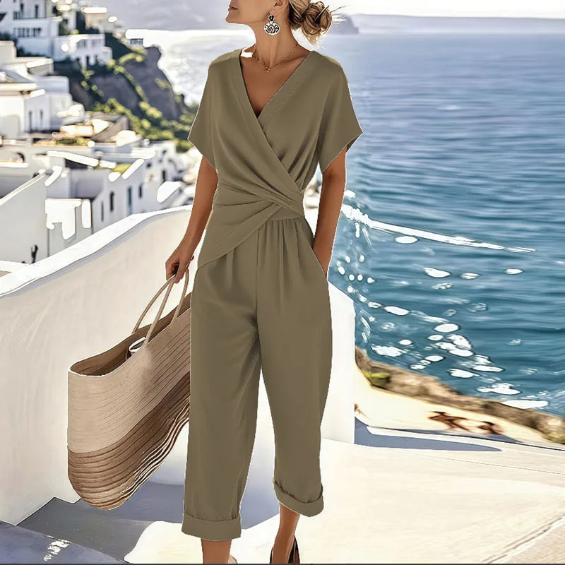 Ensemble Deux Pièces Léger pour Femme – Détail Twist Pantalon Coupe Droite