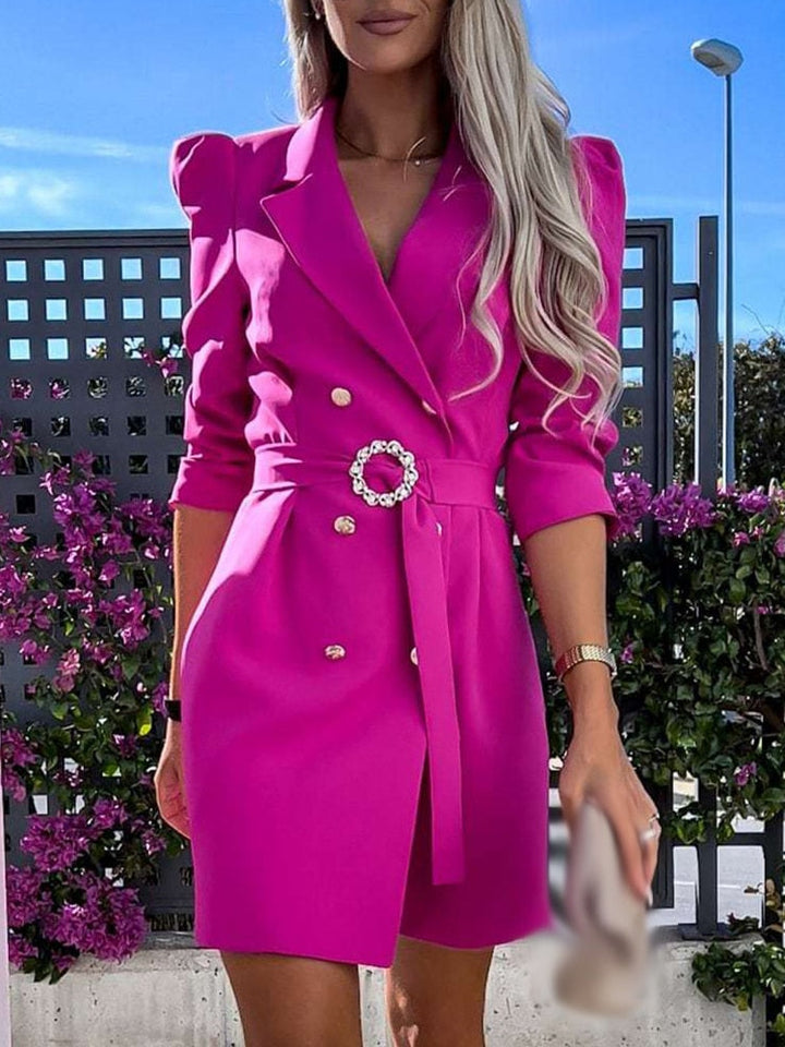 Robe Blazer Mini Femme Structurée – Double Boutonnage Ceinturée Coupe Ajustée